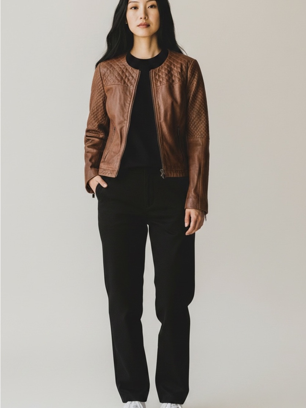 QUILTED BROWN LEATHER JACKET BY BOD & CHRISTENSEN